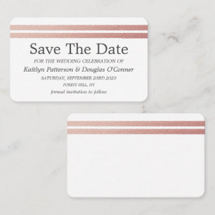 Chic Roos Gold Foil Stripes Save the Date Kaart Visitekaartje