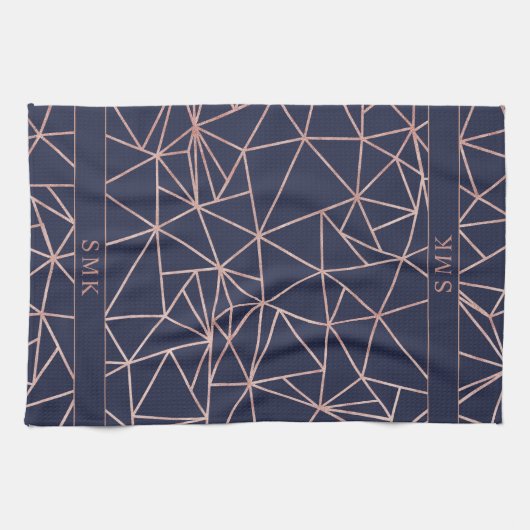 Chic Roos Gold Folie Geometrische Polygon Navy Bla Theedoek (Horizontaal)