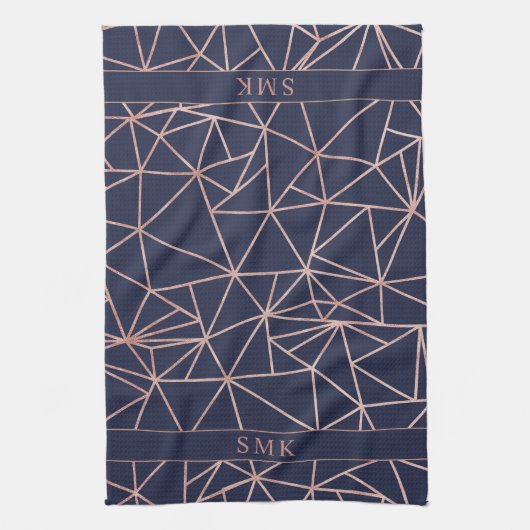 Chic Roos Gold Folie Geometrische Polygon Navy Bla Theedoek (Verticaal)