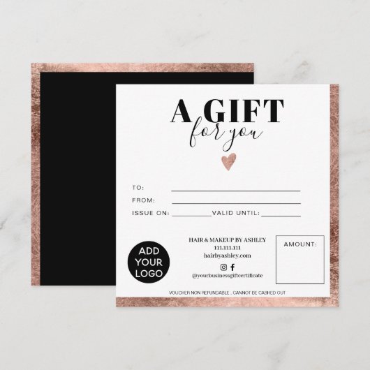 Chic Roos Gold folie vierkant cadeaubon logo (Voorkant / Achterkant)