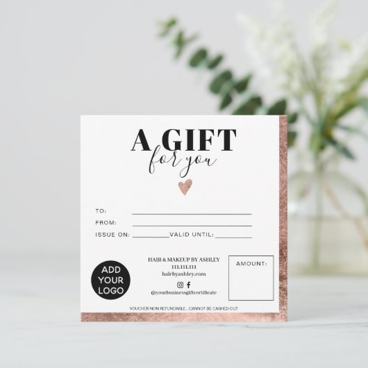 Chic Roos Gold folie vierkant cadeaubon logo (Staand voorkant)