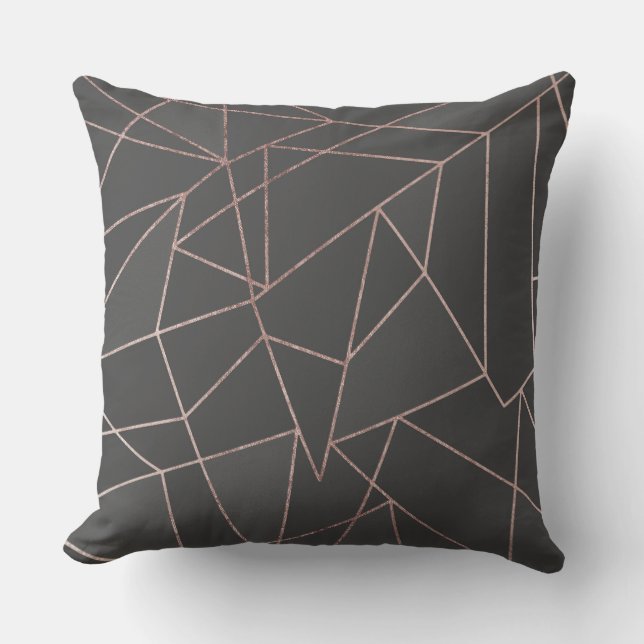 Chic Roos Gold Geometric Outline op zwarte houtsko Buitenkussen (Voorkant)