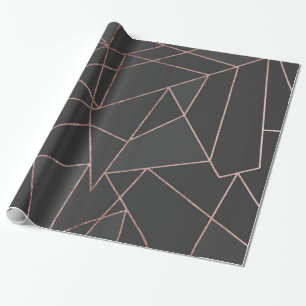 Chic Roos Gold Geometric Outline op zwarte houtsko Cadeaupapier