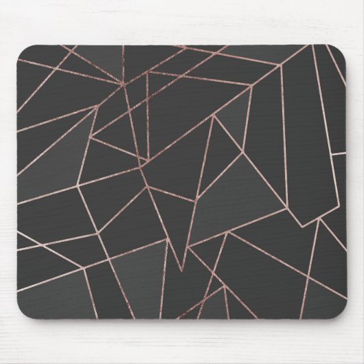 Chic Roos Gold Geometric Outline op zwarte houtsko Muismat (Voorkant)