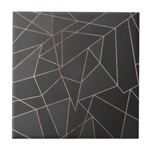 Chic Roos Gold Geometric Outline op zwarte houtsko Tegeltje