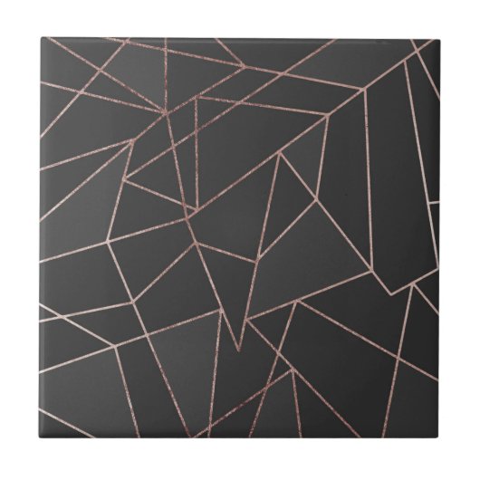 Chic Roos Gold Geometric Outline op zwarte houtsko Tegeltje (Voorkant)