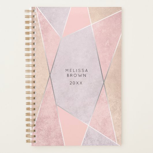 Chic Roos Gold Geometric Trendy Modern Pink Silver Planner (Voorkant)