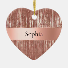 Chic Roos Gold Glam Tinsel Stripes Kerst Keramisch Ornament