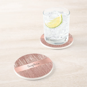 Chic Roos Gold Glam Tinsel Stripes Kerst Zandsteen Onderzetter