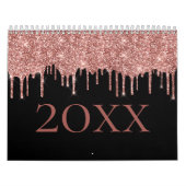 Chic Roos Gold Glitter Blush Monogram Naam zwart Kalender (Hoes)