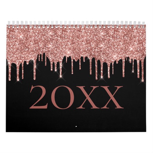 Chic Roos Gold Glitter Blush Monogram Naam zwart Kalender (Hoes)