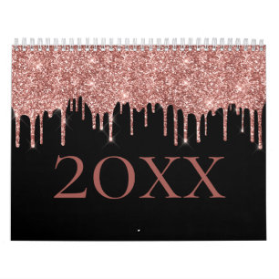 Chic Roos Gold Glitter Blush Monogram Naam zwart Kalender