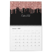 Chic Roos Gold Glitter Blush Monogram Naam zwart Kalender (Jan 2027)