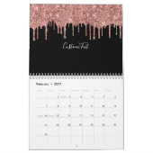 Chic Roos Gold Glitter Blush Monogram Naam zwart Kalender (Feb 2027)