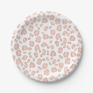 Chic roos gold glitter blush roze leopard papieren bordje
