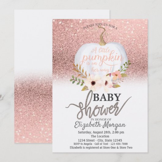 Chic Roos Gold Glitter Bokeh, pompoen Baby shower Kaart (Voorkant / Achterkant)