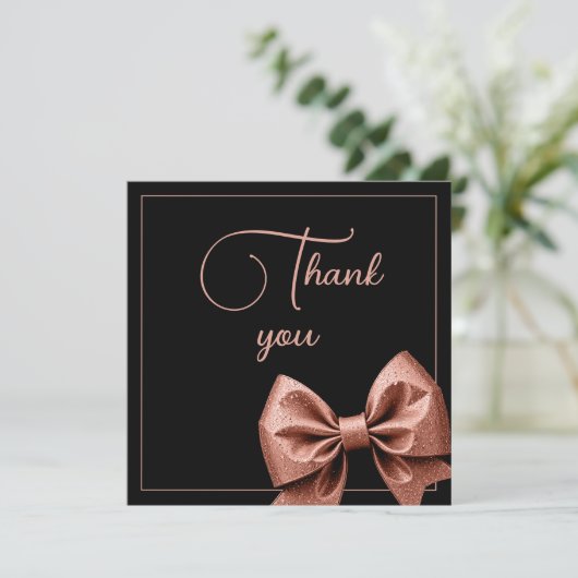 Chic Roos Gold Glitter Bow Sweet 16 Verjaardag Bedankkaart (Staand voorkant)