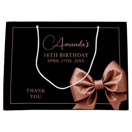 Chic Roos Gold Glitter Bow Sweet 16 Verjaardag Groot Cadeauzakje (Voorkant)