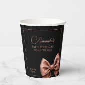 Chic Roos Gold Glitter Bow Sweet 16 Verjaardag Papieren Bekers (Achterkant)