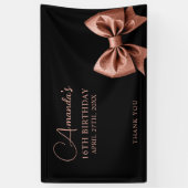 Chic Roos Gold Glitter Bow Sweet 16 Verjaardag Spandoek (Verticaal)