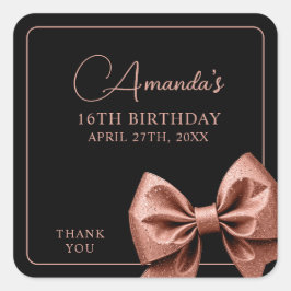 Chic Roos Gold Glitter Bow Sweet 16 Verjaardag Vierkante Sticker