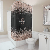 Chic Roos Gold Glitter Confetti Monogram zwart Douchegordijn (In situ)