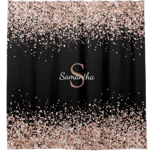 Chic Roos Gold Glitter Confetti Monogram zwart Douchegordijn (Voorkant)