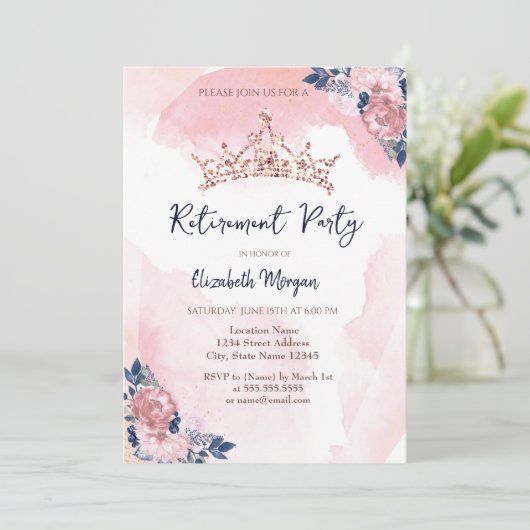 Chic Roos Gold Glitter Crown Flowers Retirement Kaart (Staand voorkant)