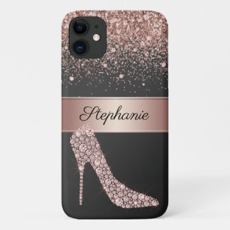 Chic Roos Gold Glitter Diamond High Hiel Naam Case-Mate iPhone Case