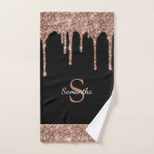 Chic Roos Gold Glitter Drift Black Monogram Naam z Bad Handdoek (Handdoek)