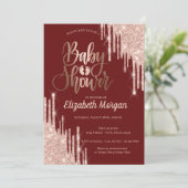 Chic Roos Gold Glitter Drift Bourgogne Baby shower Kaart (Staand voorkant)