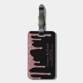 Chic Roos Gold Glitter Drift Monogram op zwart Bagagelabel (Achterkant verticaal)