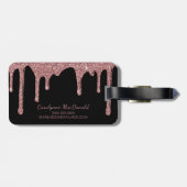 Chic Roos Gold Glitter Drift Monogram op zwart Bagagelabel (Achterkant horizontaal)