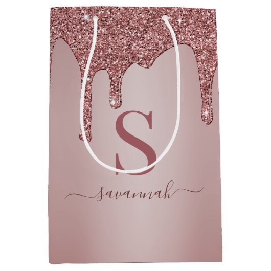 Chic Roos Gold Glitter Drift Sparkle Monogram Medium Cadeauzakje (Voorkant)