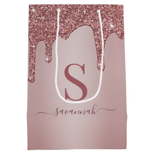 Chic Roos Gold Glitter Drift Sparkle Monogram Medium Cadeauzakje (Achterkant)