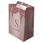 Chic Roos Gold Glitter Drift Sparkle Monogram Medium Cadeauzakje (Achterkant Gekanteld)