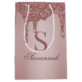 Chic Roos Gold Glitter Drift Sparkle Monogram Medium Cadeauzakje (Voorkant)