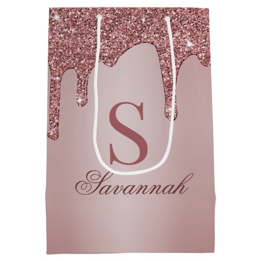 Chic Roos Gold Glitter Drift Sparkle Monogram Medium Cadeauzakje (Achterkant)