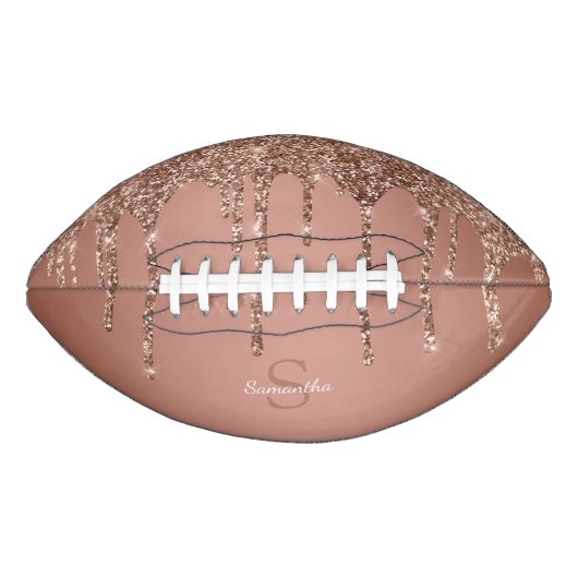 Chic Roos Gold Glitter Drift Sparkle Monogram Naam American Football (Voorkant)
