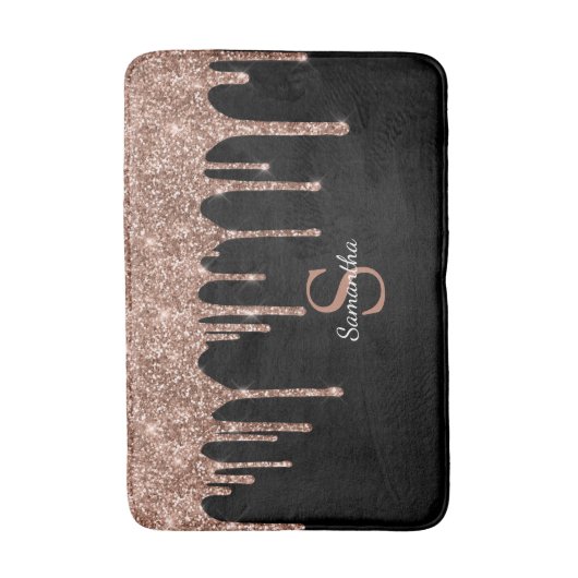 Chic Roos Gold Glitter Drift Sparkle Monogram Naam Badmat (Voorkant Verticaal)