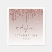 Chic Roos Gold Glitter Drip 30e verjaardag Servet (Voorkant)