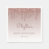 Chic Roos Gold Glitter Drip 80th Birthday Party Servet (Voorkant)