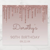 Chic Roos Gold Glitter Drip 90e verjaardag Sparkling Wijnetiket (Enkel label)