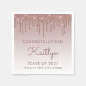 Chic Roos Gold Glitter Drip Afstuderen Servet (Voorkant)