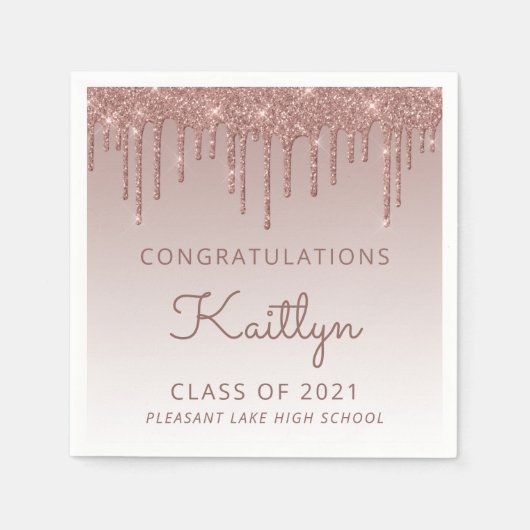 Chic Roos Gold Glitter Drip Afstuderen Servet (Voorkant)