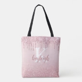 Chic Roos Gold Glitter Drip Ombre Roze Monogram Tote Bag (Achterkant)