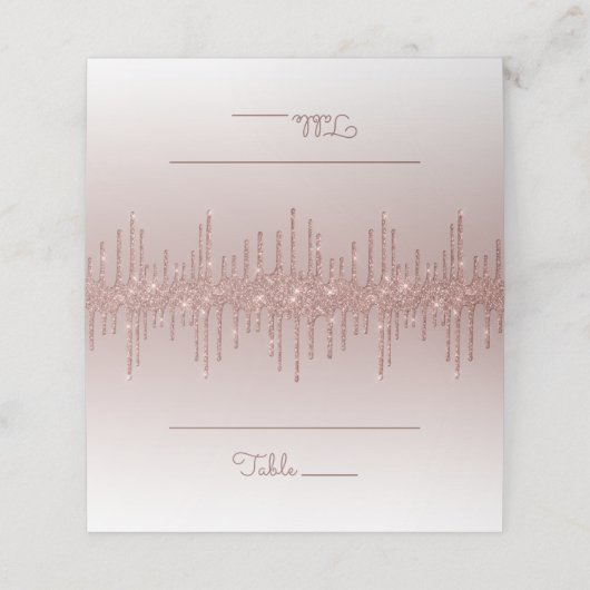 Chic Roos Gold Glitter Drip Party Folded Plaatskaartje (Buitenkant ongevouwen)