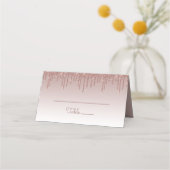 Chic Roos Gold Glitter Drip Party Folded Plaatskaartje (Achterkant)