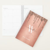 Chic Roos Gold Glitter Drips Monogram Naam 2025 Planner (Display)