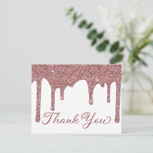 Chic Roos Gold Glitter Drips Party Bedankt (Staand voorkant)